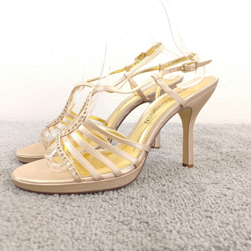 Michael Shannon Jordy Womens 9 Shoes Open Toe Gold Rhinestone Slingback Heels